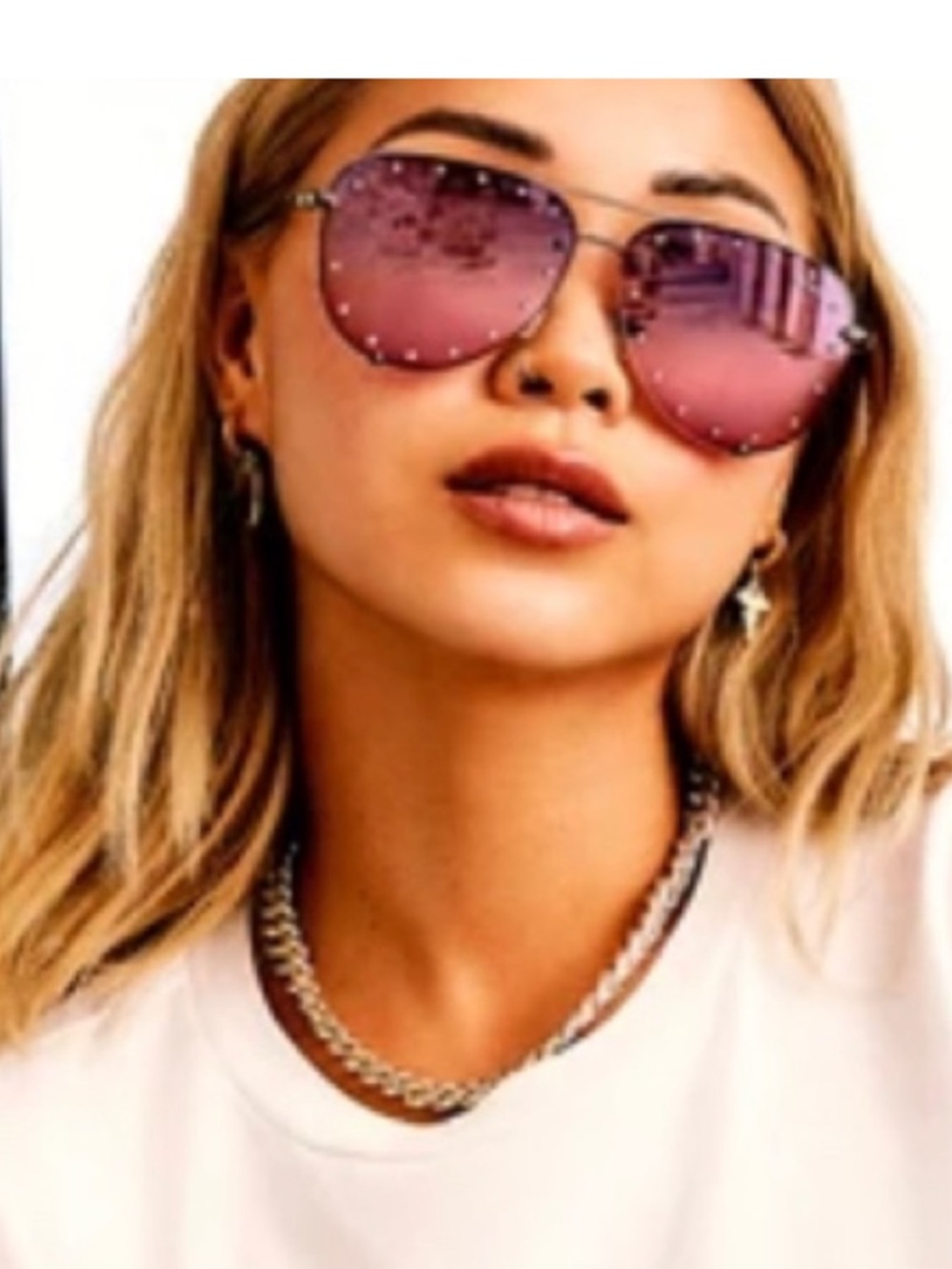 NEW Quay Australia High Key Rhinestone Pink Silver Sunglasses - Picture 2 of 4